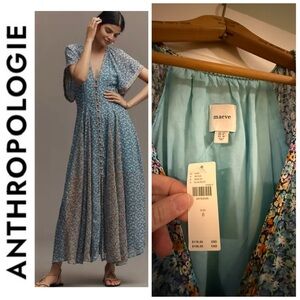 Maeve Teal and White Floral Maxi Dress